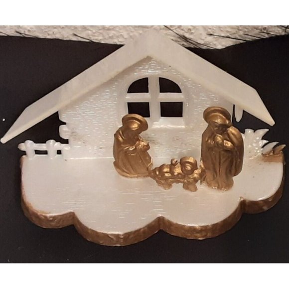Vintage Shiny Brite Nativity Ornament Western Germany White Gold Tabletop - Picture 1 of 6